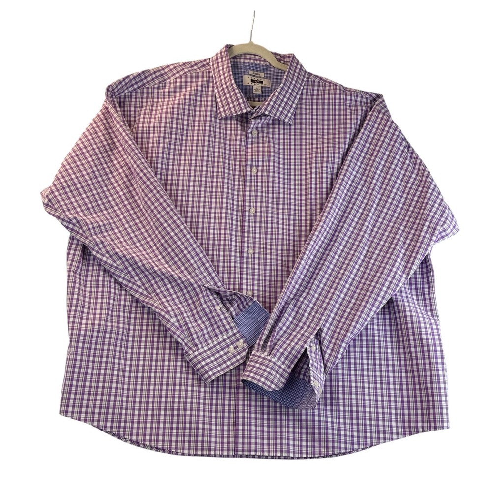 Joseph Abboud Button Down Shirt Mens 4X Purple White Green Contrast Cuffs